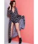 Lovemystyle Floral doble capa manga larga estilo Maxi Playsuit