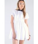 LMS Skater blanc chemise robe avec col noir et le détail de la collerette