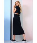 Lovemystyle Black Maxi Dress With Mid Twist And Short Sleeves