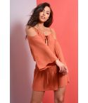 Lovemystyle cobre-Vestido halter cintura arrugada