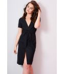 Lovemystyle Black Midi Wrap Dress With Tie Waist Belt