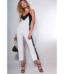 Lovemystyle White Jumpsuit With Thick Black Hemline - SAMPLE