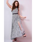 Lovemystyle Grey Animal Print Maxi Dress with Black Waistband 