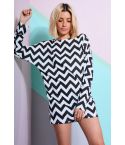 Blanco y negro LMS zigzaguean Bodycon vestido con mangas de murciélago