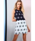 LMS Monochrome Dress With Open Back And Floral Print