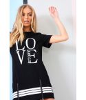 LMS e nero amore Slogan t-shirt abito con zip gamba