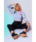 Lovemystyle Light Grey Cropped Jumper With Badges