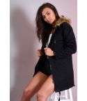 Lovemystyle Black Parka With Faux Brown Fur Hood
