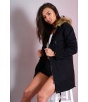 Lovemystyle nero Parka con cappuccio di pelliccia marrone