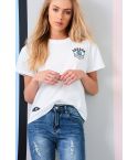 T-shirt blanc Lovemystyle avec paillettes embellissement de globe oculaire