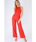 Lavish Alice Wrap Around Red Jumpsuit With Open Back
