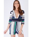 Lavish Alice White Playsuit With Blue And Green Stripes