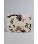 LMS cream Floral, Butterfly Print Side Bag With Gold Chain Strap - SAMPLE