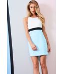 LMS Bodycon jurk In blauw en wit met zwart riem