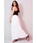 Lovemystyle White Pleated Maxi Skirt With Chiffon Overlay