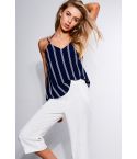 Lola May Navy V-Neck Vest Top With Pin Stripes And Low Back