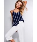 Lola peut Top gilet col v marine avec Pin Stripes et faible retour