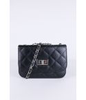 Lovemystyle Black Quilted Faux Leather Handbag With Silver Chain