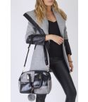 Lovemystyle nero e grigio Check borsa con pon-pon