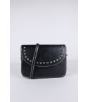 Lovemystyle Black Side Bag With White Stitching And Metal Studs