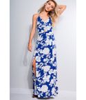 Parisian Blue Floral Maxi Summer Dress With Cut Out Detail