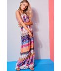 Parisian Printed Maxi Dress With Leaf Tie Detail