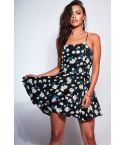 Parisian Black Floral Playsuit With Over Skater Skirt