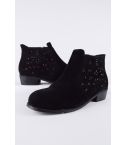LMS Black Suedette Flat Ankle Boot With Silver Studwork