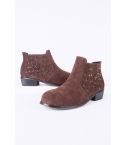 LMS Brown Suedette Flat Ankle Boot With Silver Studwork