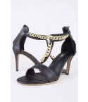 Lovemystyle Black Barely There Heels With Gold Chain
