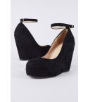LMS Black Suede Round Toe Court Shoe With Wedge Heel