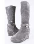 LMS Grey Suede Wedge Mid Calf Boot With Buckle