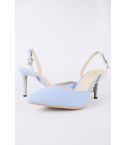 LMS Blue Pointed Toe Gingham Sling Back Court Shoe With Mid Heel