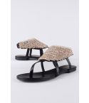 LMS Black Flat Sandal With Toe Post And Beadwork