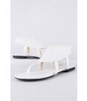 LMS White Flat Sandal With Toe Post And Beadwork