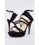 Lovemystyle Multiple Strap Black Suede Platform Heels