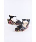 LMS svart Wedge Sandal med Zig-Zag tryckt Sole