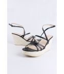 LMS Black Strappy Wedged Sandals With Rope Detail Soles