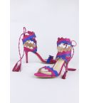 LMS Wraparound Zigzag Heel Sandals In Pink & Blue