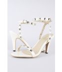 Lovemystyle Studded Barely There Patent Heels In Beige