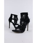 Lovemystyle Black Multi Strap All Over Fringe Heel