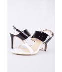 LMS Black & White Patent Sandal With Mid Heel