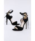 Lovemystyle Suede Ankle Lace Heeled Sandals In Black