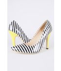 Lovemystyle Black And White Stripe Court Shoes With Yellow Heel