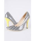 Lovemystyle bianco e nero striscia Corte scarpe con tacco giallo