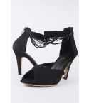 Lovemystyle Peep Toe Heels With Beaded Chain In Black