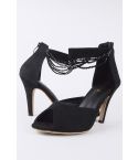 Lovemystyle Peep Toe tacones con cadena cuentas en negro