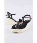 LMS Black Wedge Plaited Sandal With Rope Sole