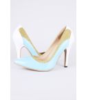 LMS Turquoise Court Shoes With White Heel And Gold Accent