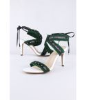 LMS Ankle Lace Heels WIth Green Fringe Straps